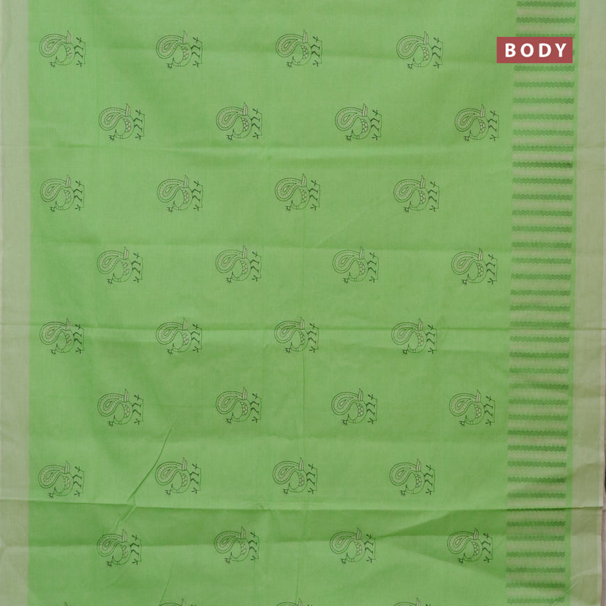 Chirala cotton saree light green with butta prints and simple border