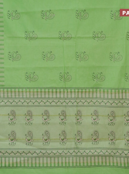 Chirala cotton saree light green with butta prints and simple border