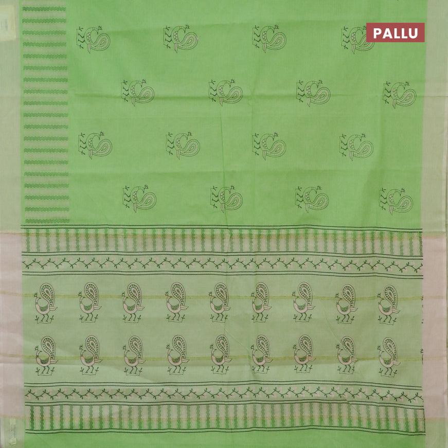 Chirala cotton saree light green with butta prints and simple border