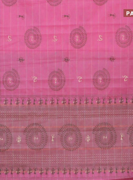 Chirala cotton saree light pink and beige with warli butta prints and small zari woven border