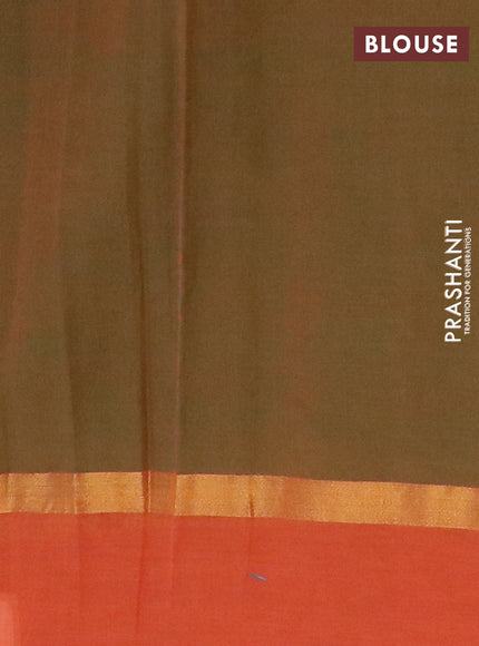 Chirala cotton saree green and rustic orange with warli butta prints and ganga jamuna border