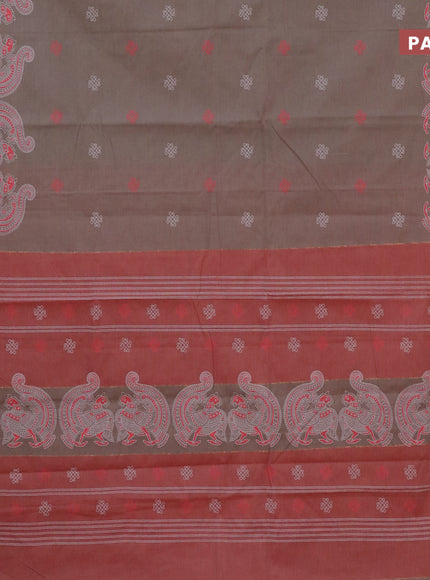 Chirala cotton saree grey and red with butta prints and zari woven simple border