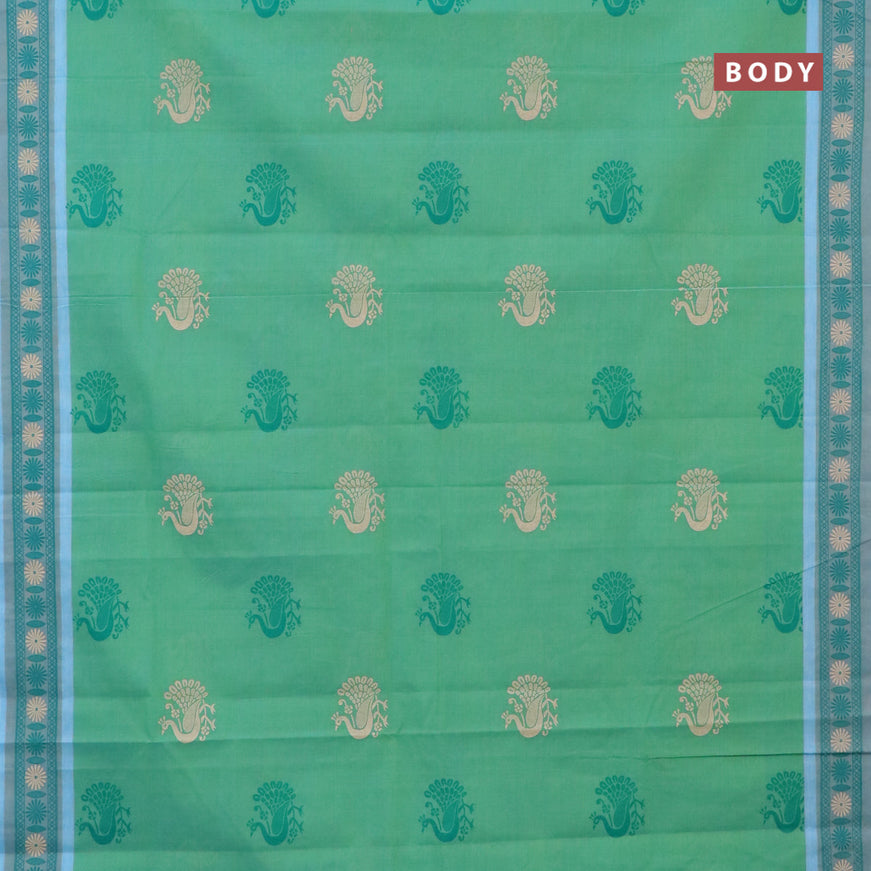 Chirala cotton saree dual shade of green and blue with annam butta prints and printed border