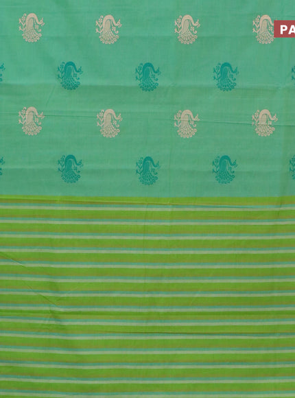 Chirala cotton saree dual shade of green and blue with annam butta prints and printed border