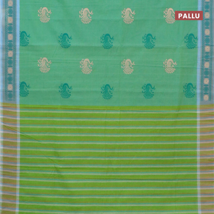 Chirala cotton saree dual shade of green and blue with annam butta prints and printed border