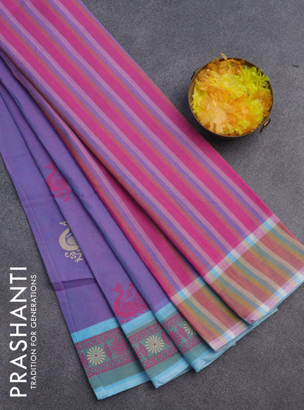 Chirala cotton saree dual shade of violet and pink with annam butta prints and printed border