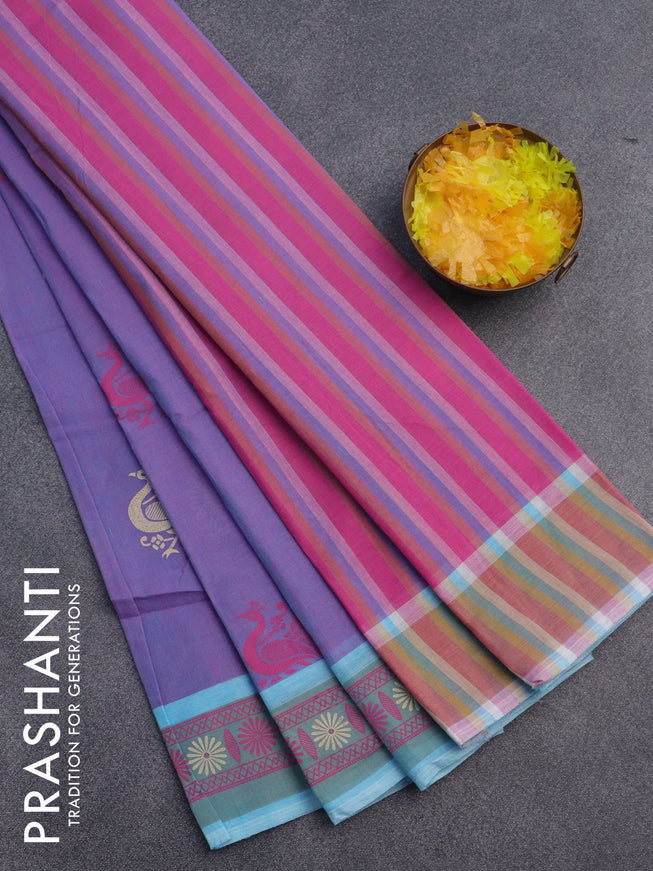 Chirala cotton saree dual shade of violet and pink with annam butta prints and printed border