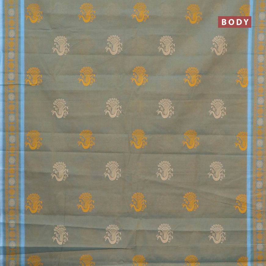 Chirala cotton saree dual shade of bluish mustard and mustard yellow with annam butta prints and printed border