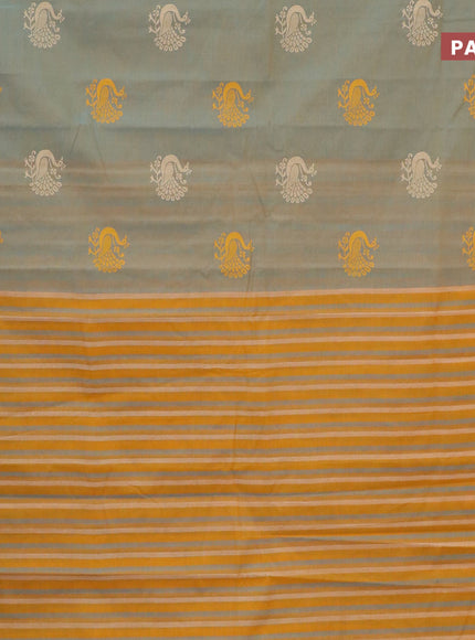 Chirala cotton saree dual shade of bluish mustard and mustard yellow with annam butta prints and printed border