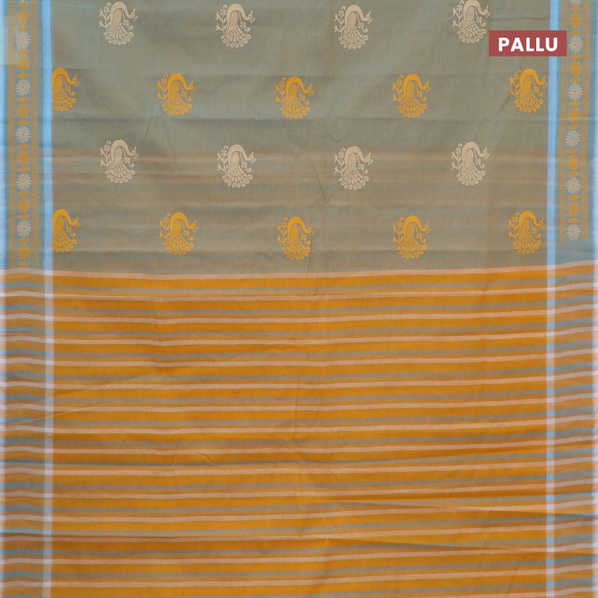 Chirala cotton saree dual shade of bluish mustard and mustard yellow with annam butta prints and printed border