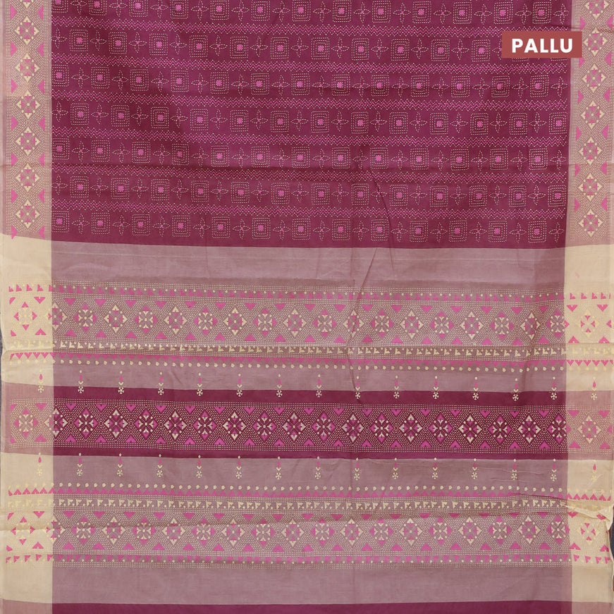 Chirala cotton saree maroon and sandal with allover prints and printed border