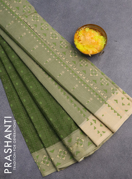 Chirala cotton saree sap green and sandal with allover prints and printed border