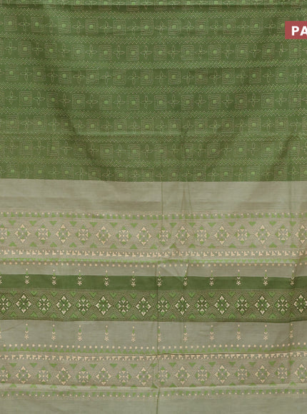 Chirala cotton saree sap green and sandal with allover prints and printed border