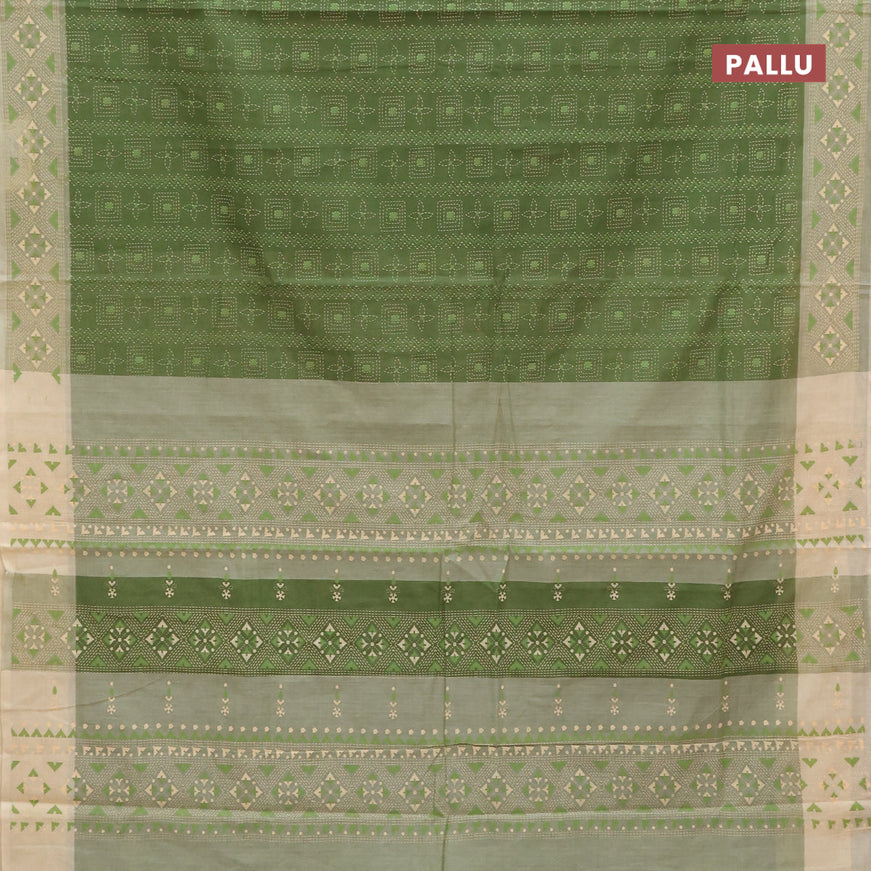 Chirala cotton saree sap green and sandal with allover prints and printed border