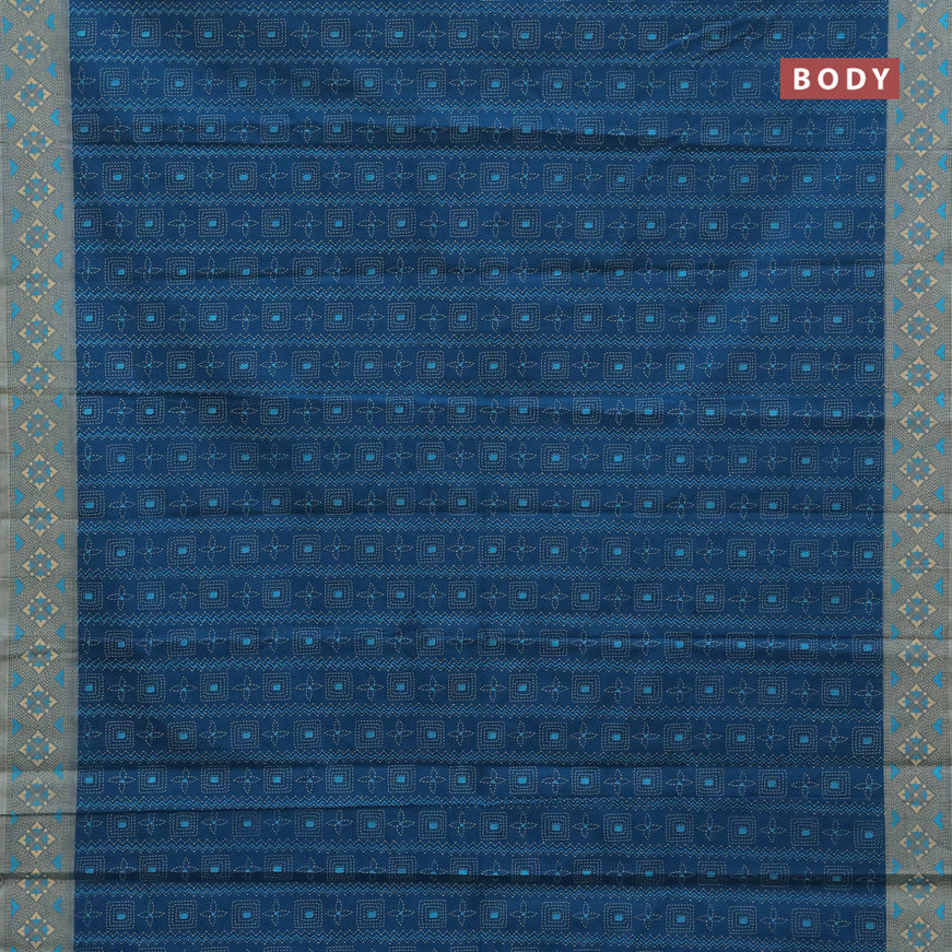 Chirala cotton saree peacock blue and sandal with allover prints and printed border