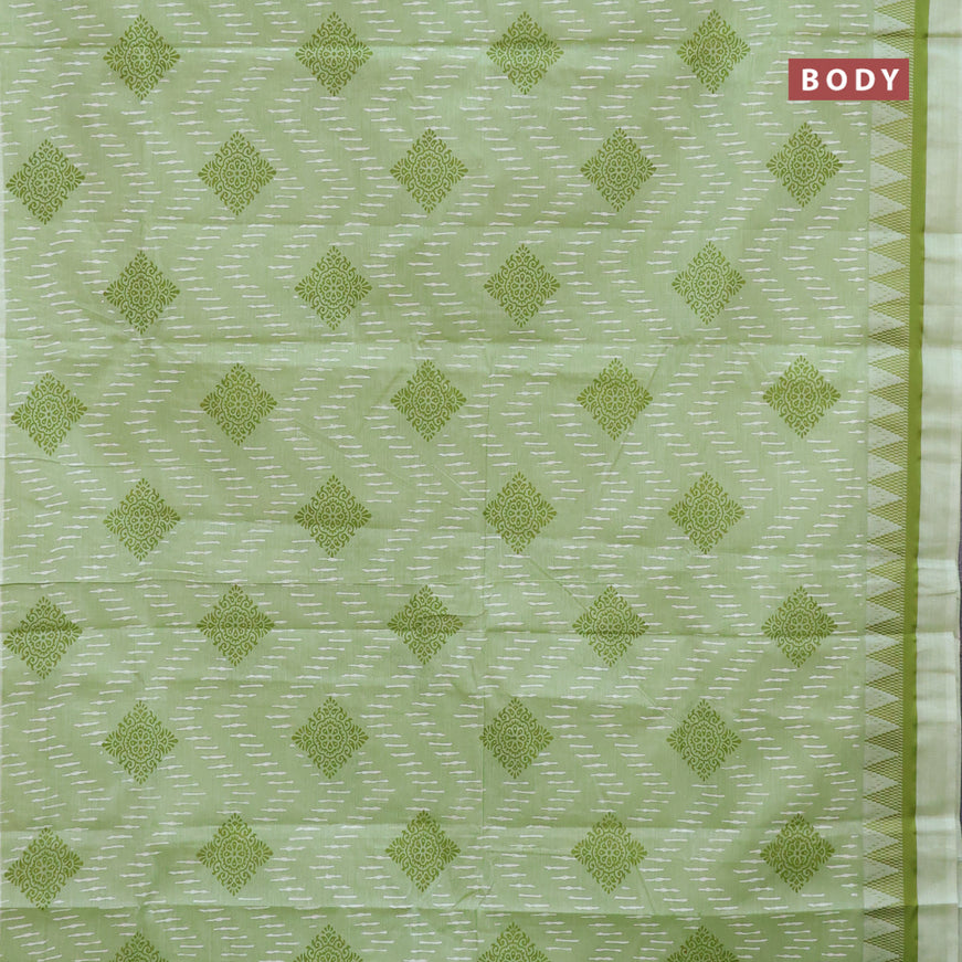 Chirala cotton saree light green with allover prints and temple design thread woven border