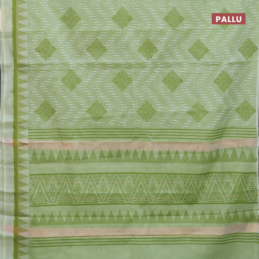 Chirala cotton saree light green with allover prints and temple design thread woven border