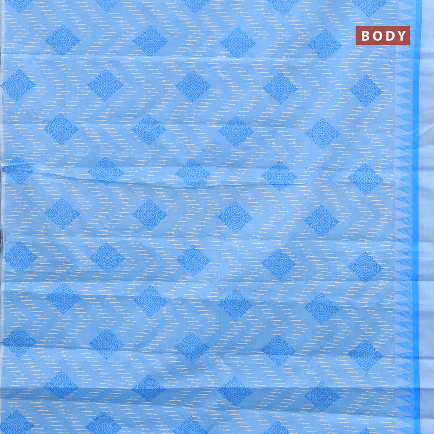 Chirala cotton saree light blue with allover prints and temple design thread woven border