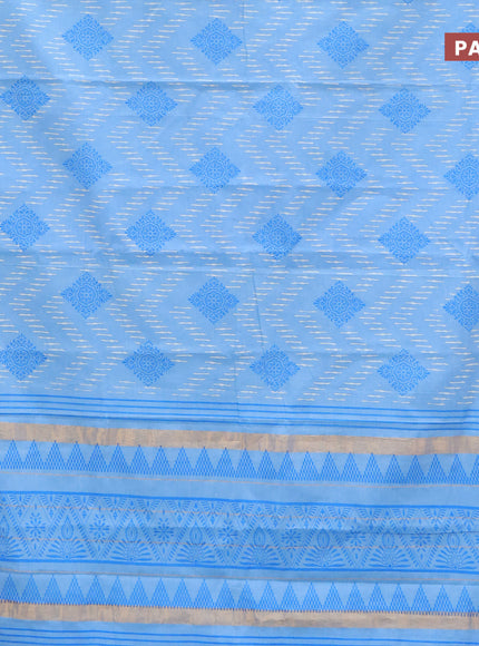 Chirala cotton saree light blue with allover prints and temple design thread woven border