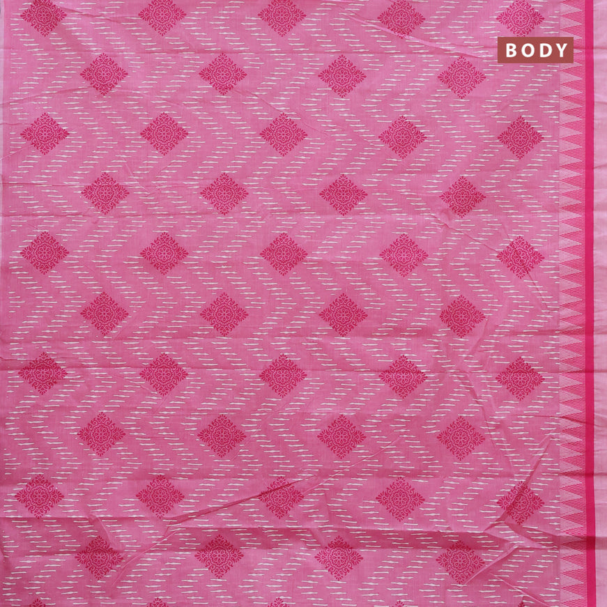 Chirala cotton saree light pink with allover prints and temple design thread woven border