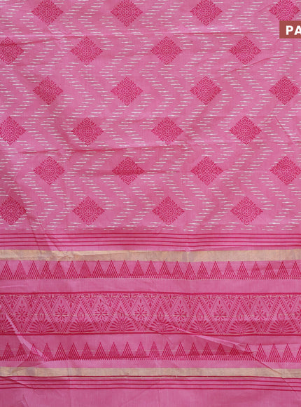 Chirala cotton saree light pink with allover prints and temple design thread woven border