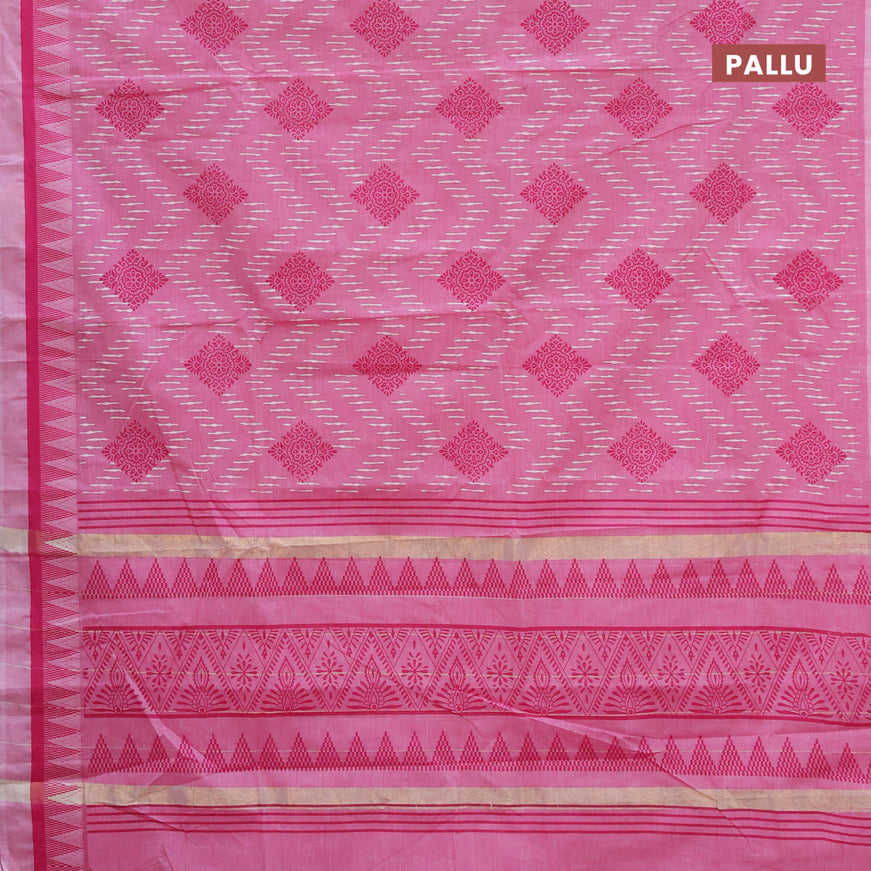 Chirala cotton saree light pink with allover prints and temple design thread woven border