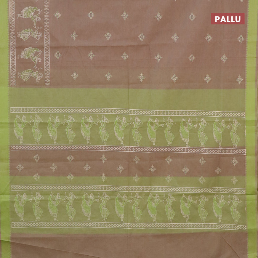 Chirala cotton saree beige and light green with butta prints and thread woven border