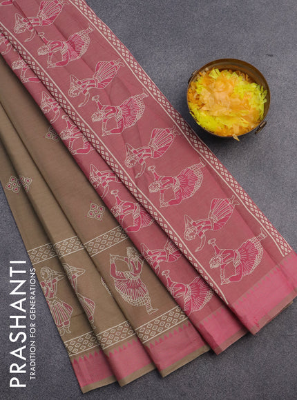 Chirala cotton saree beige and pink with butta prints and thread woven border