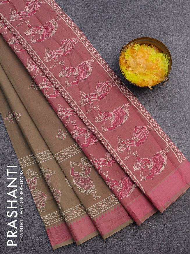 Chirala cotton saree beige and pink with butta prints and thread woven border