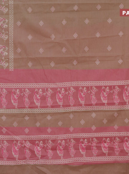 Chirala cotton saree beige and pink with butta prints and thread woven border