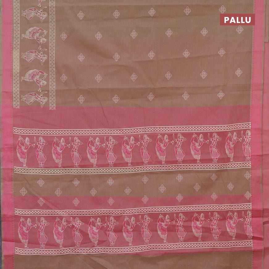 Chirala cotton saree beige and pink with butta prints and thread woven border