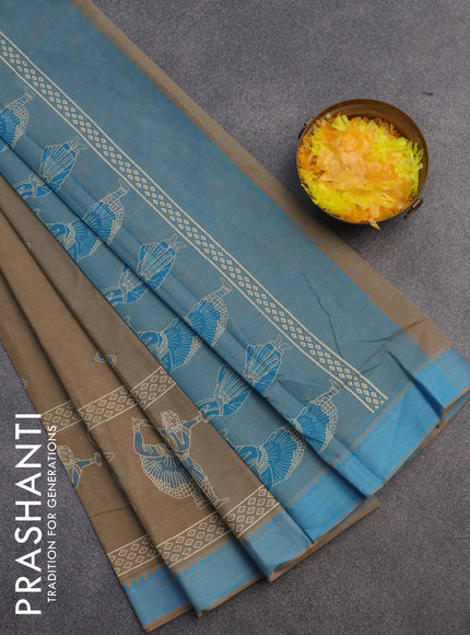 Chirala cotton saree beige and blue with butta prints and thread woven border