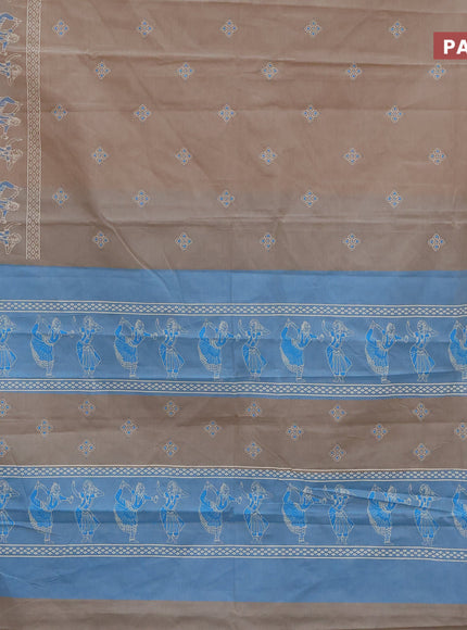 Chirala cotton saree beige and blue with butta prints and thread woven border