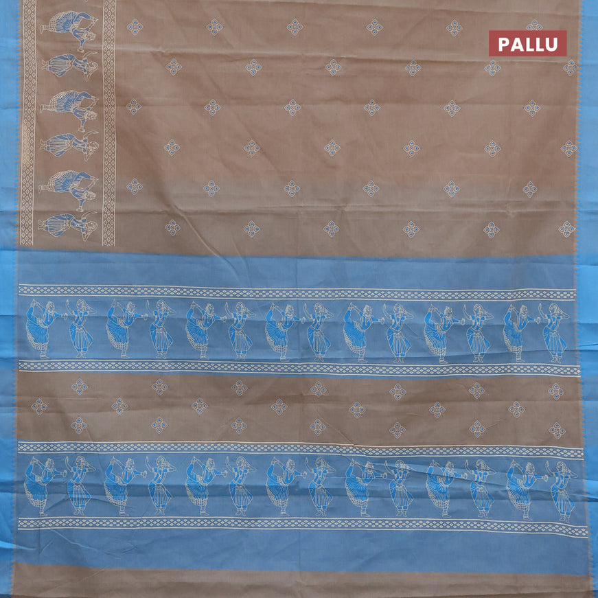 Chirala cotton saree beige and blue with butta prints and thread woven border