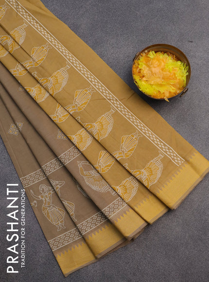 Chirala cotton saree beige and yellow with butta prints and thread woven border