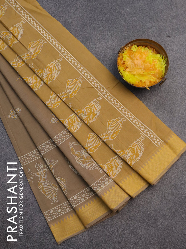 Chirala cotton saree beige and yellow with butta prints and thread woven border