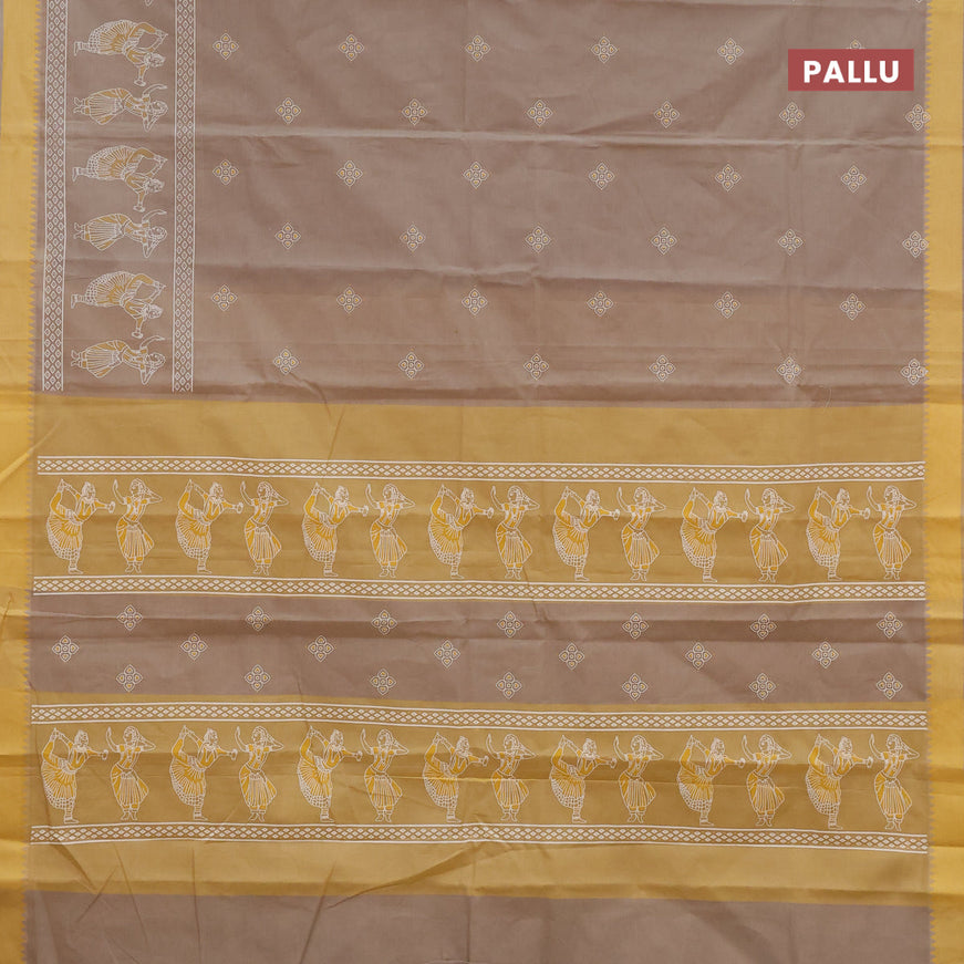 Chirala cotton saree beige and yellow with butta prints and thread woven border