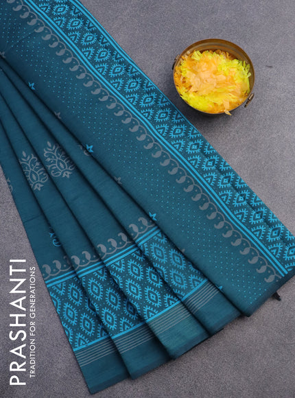 Chirala cotton saree peacock blue with butta prints and printed border