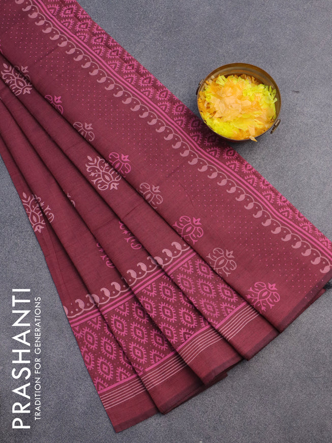 Chirala cotton saree maroon with butta prints and printed border