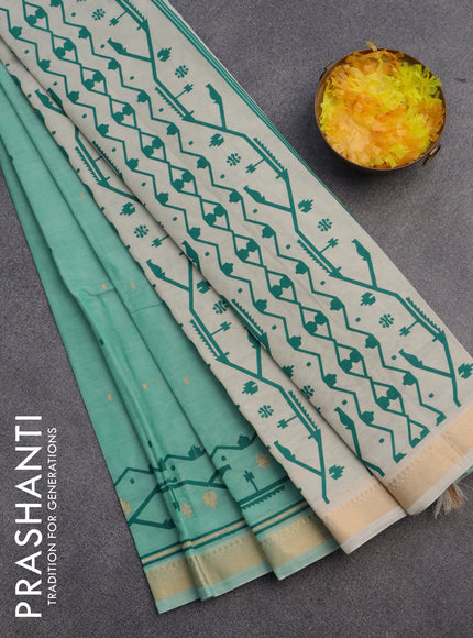 Chirala cotton saree teal green shade with butta prints and zari woven border