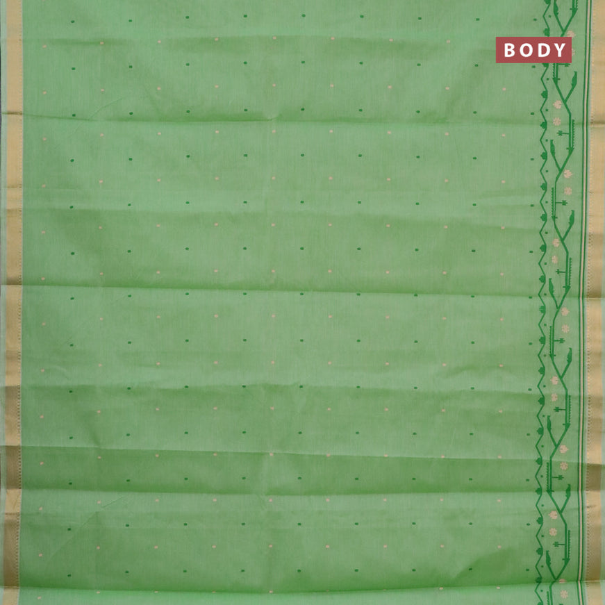 Chirala cotton saree light green with butta prints and zari woven border