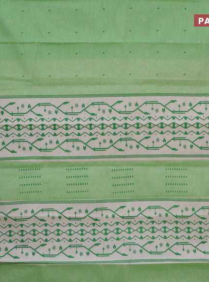 Chirala cotton saree light green with butta prints and zari woven border