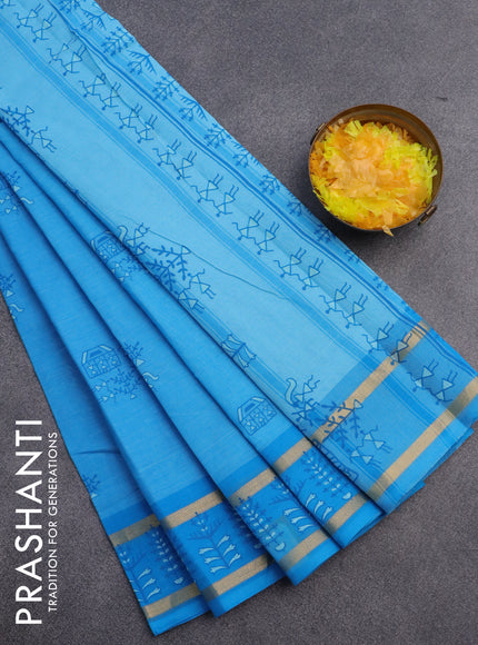 Chirala cotton saree light blue with butta prints and rettapet zari woven printed border