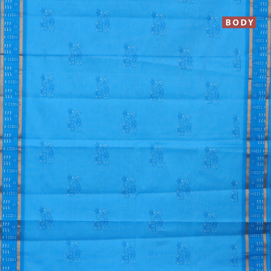 Chirala cotton saree light blue with butta prints and rettapet zari woven printed border