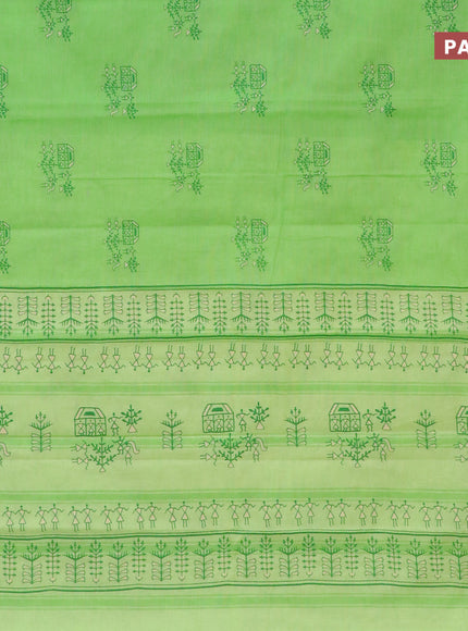 Chirala cotton saree light green with butta prints and rettapet zari woven printed border