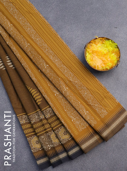 Chirala cotton saree honey shade and black with butta prints and thread woven border