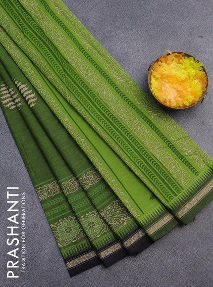 Chirala cotton saree sap green and black with butta prints and thread woven border