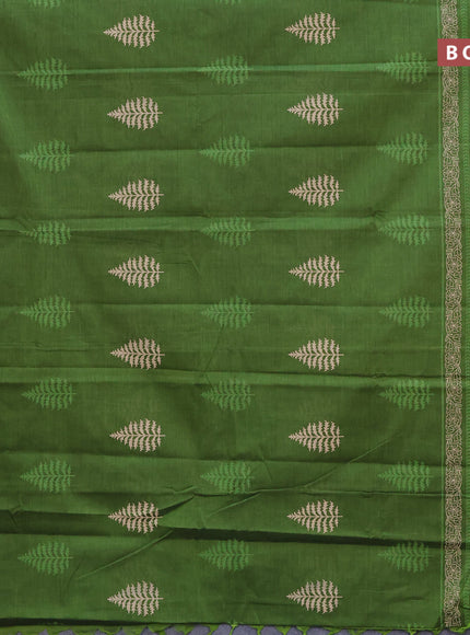 Chirala cotton saree sap green and black with butta prints and thread woven border