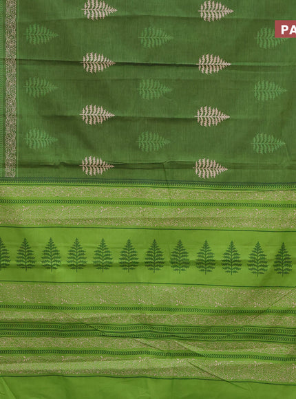 Chirala cotton saree sap green and black with butta prints and thread woven border