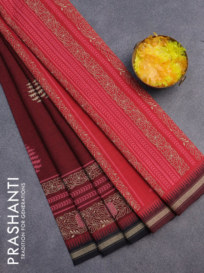 Chirala cotton saree maroon and black with butta prints and thread woven border